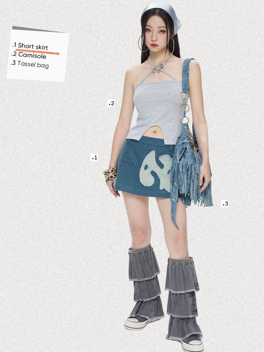 NextPassport MOF Vintage Blue Frayed Hem Dog Patch A Line Women's Denim Mini Skirts