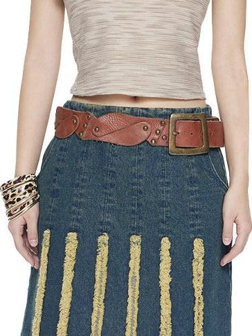 NextPassport MOF Vintage Blue Striped Distressed Frayed Hem A Line Women's Polyester Midi Skirts