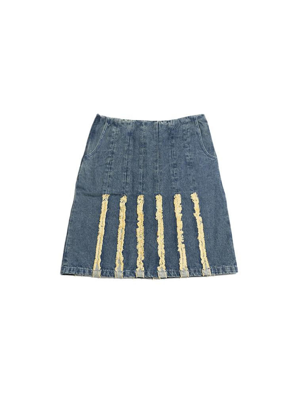 NextPassport MOF Vintage Blue Striped Distressed Frayed Hem A Line Women's Polyester Midi Skirts