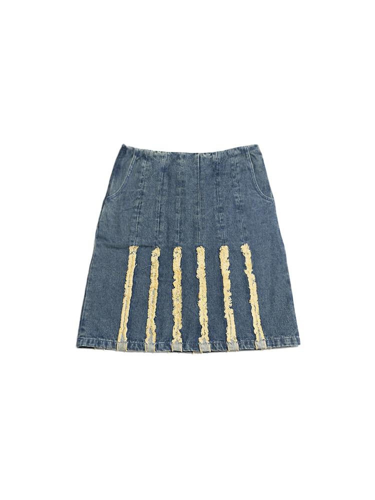 NextPassport MOF Vintage Blue Striped Distressed Frayed Hem A Line Women's Polyester Midi Skirts