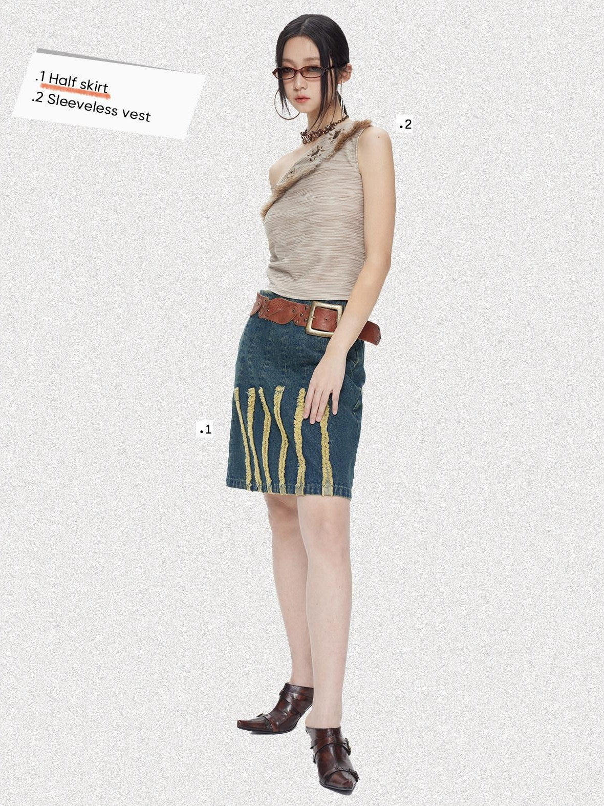 NextPassport MOF Vintage Blue Striped Distressed Frayed Hem A Line Women's Polyester Midi Skirts