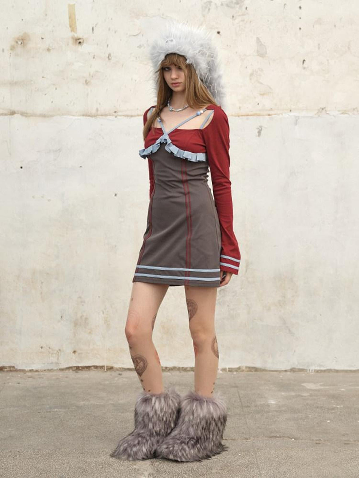 NextPassport MOF Vintage Colorblock Ribbed Square Neck High Waist Women's Casual Mini Dresses