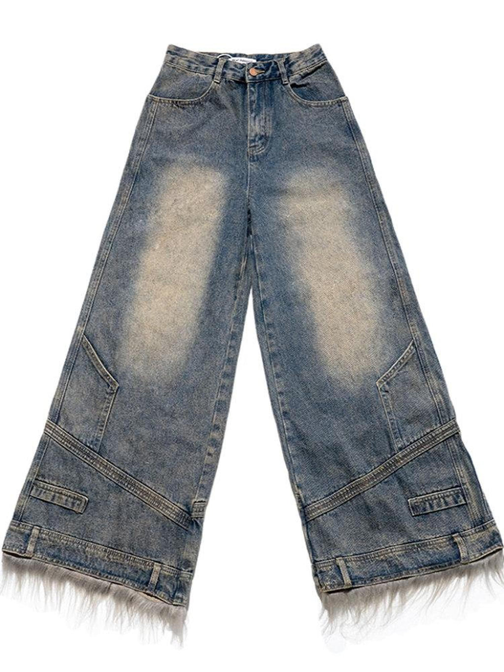 NextPassport MOF Vintage Deconstructed Frayed Hem Zip Fly Women's Denim Wide-leg Jeans