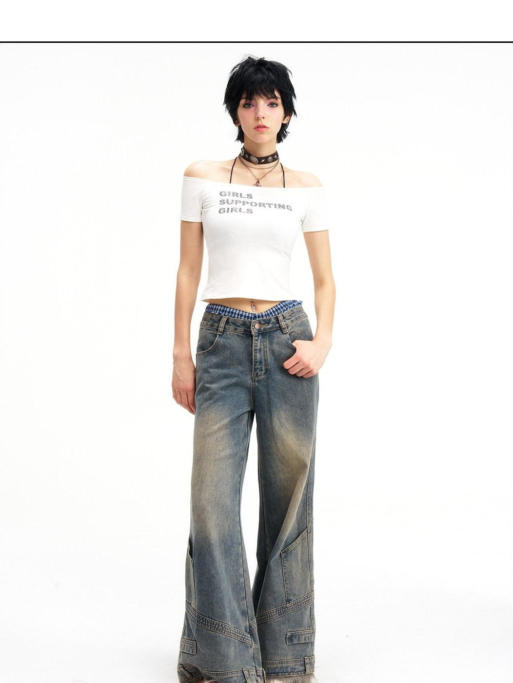 NextPassport MOF Vintage Deconstructed Frayed Hem Zip Fly Women's Denim Wide-leg Jeans