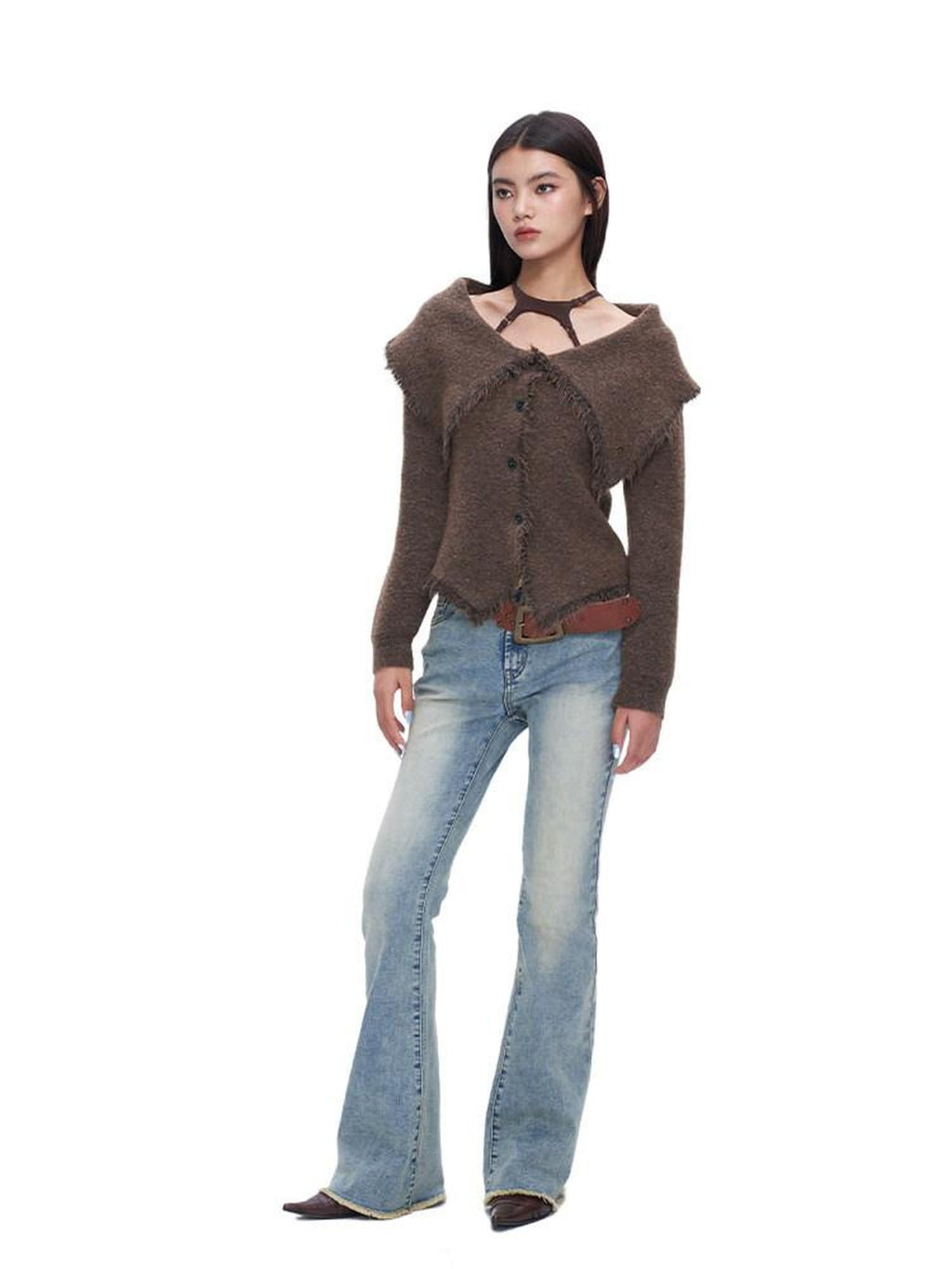 NextPassport MOF Vintage Distressed Blue Wash Slight Stretch Women's Cotton Blend Bootcut Jeans
