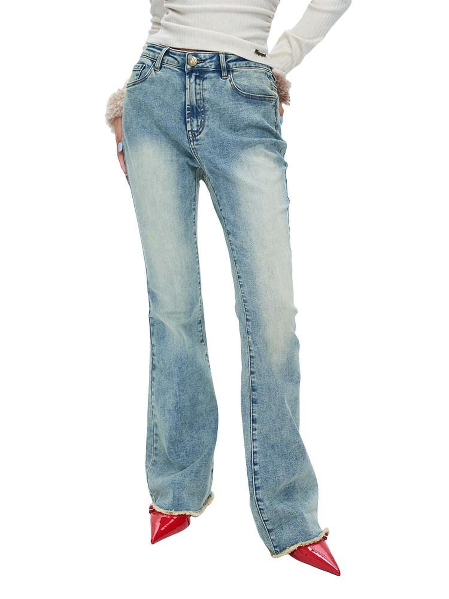 NextPassport MOF Vintage Distressed Blue Wash Slight Stretch Women's Cotton Blend Bootcut Jeans