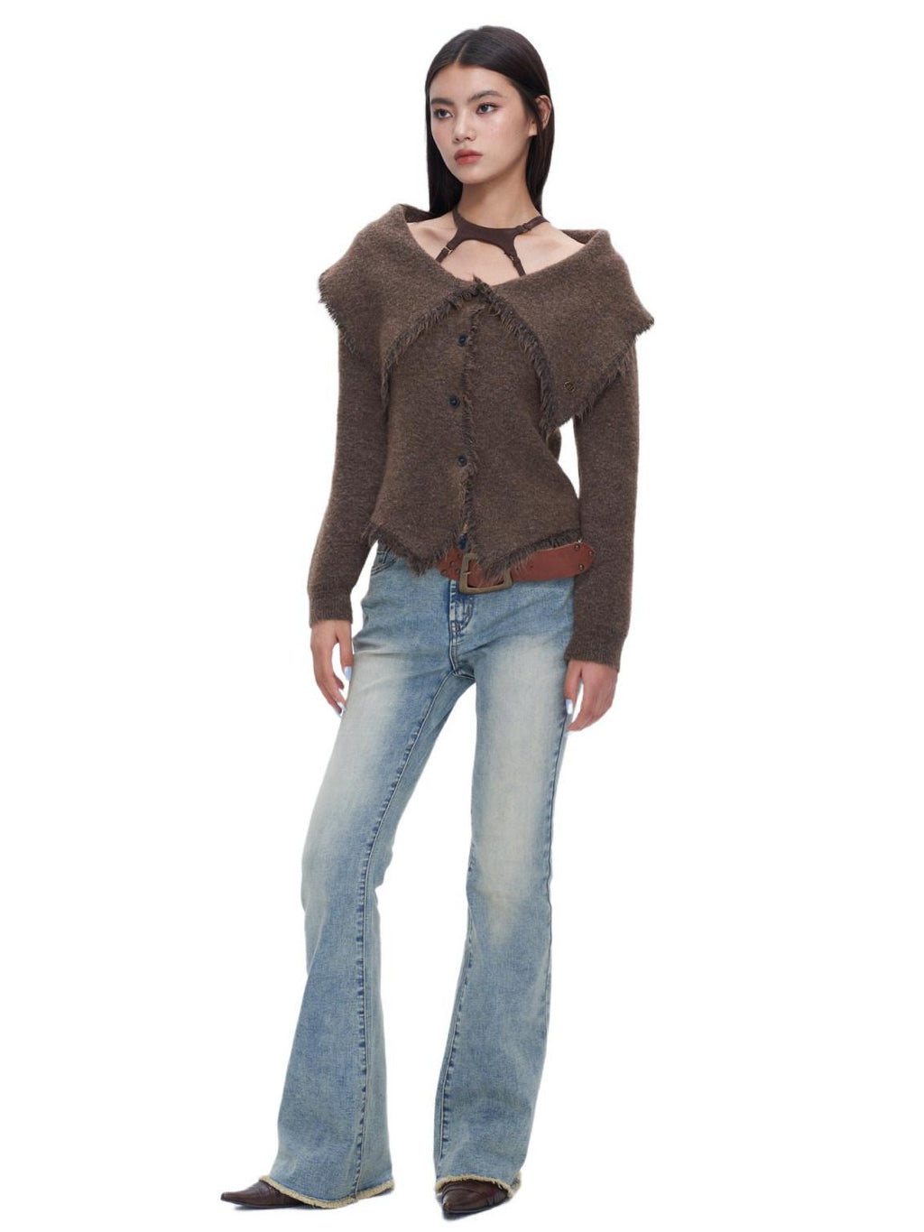 NextPassport MOF Vintage Distressed Blue Wash Slight Stretch Women's Cotton Blend Bootcut Jeans