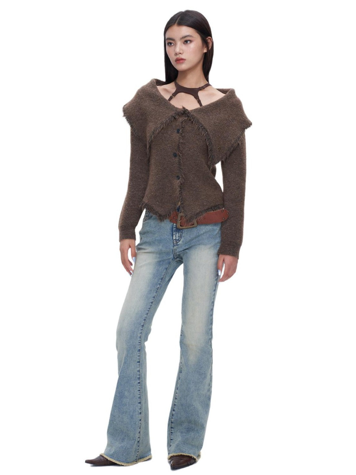 NextPassport MOF Vintage Distressed Blue Wash Slight Stretch Women's Cotton Blend Bootcut Jeans