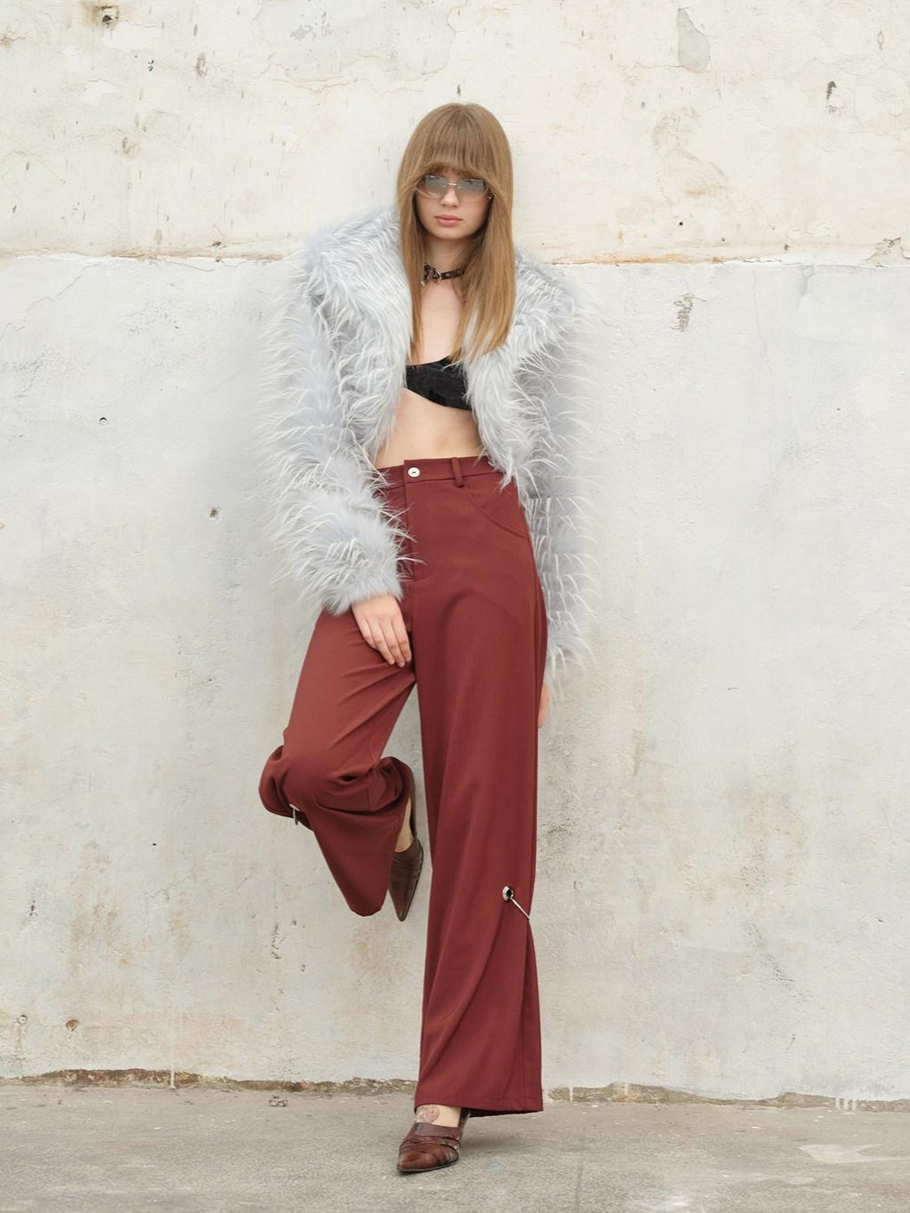 NextPassport MOF Vintage Fringe Cropped Solid Lapel Button High Waist Women's Faux Fur Coats