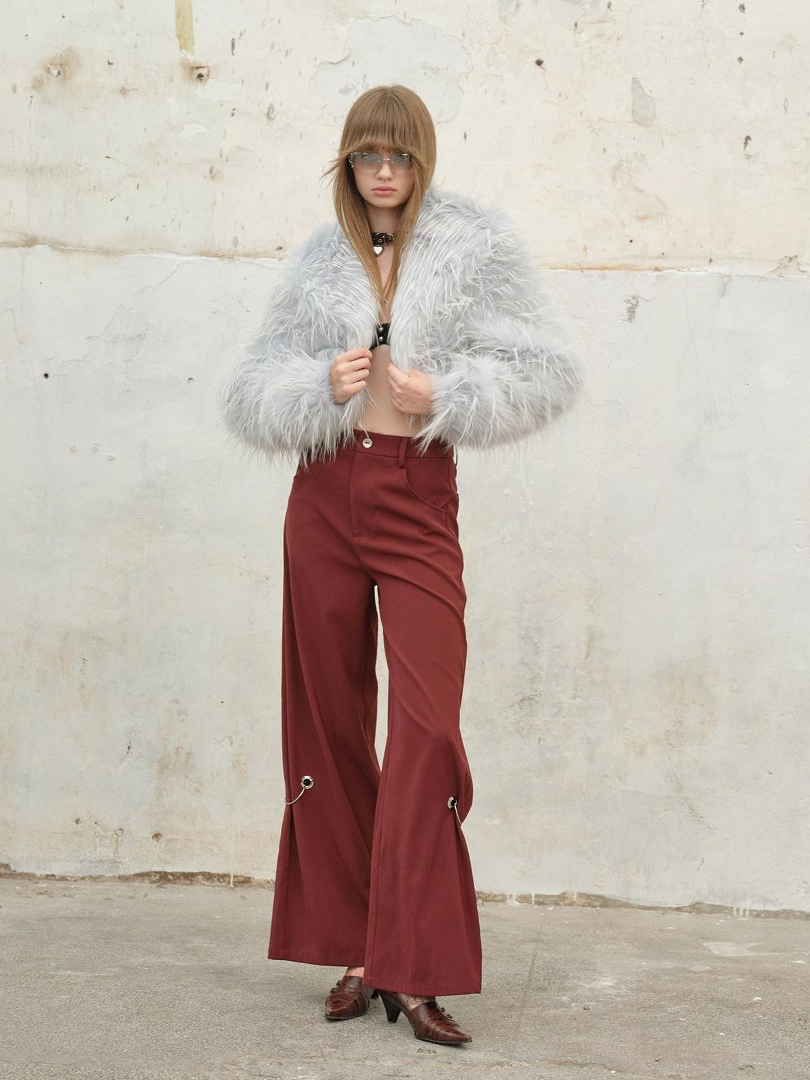 NextPassport MOF Vintage Fringe Cropped Solid Lapel Button High Waist Women's Faux Fur Coats