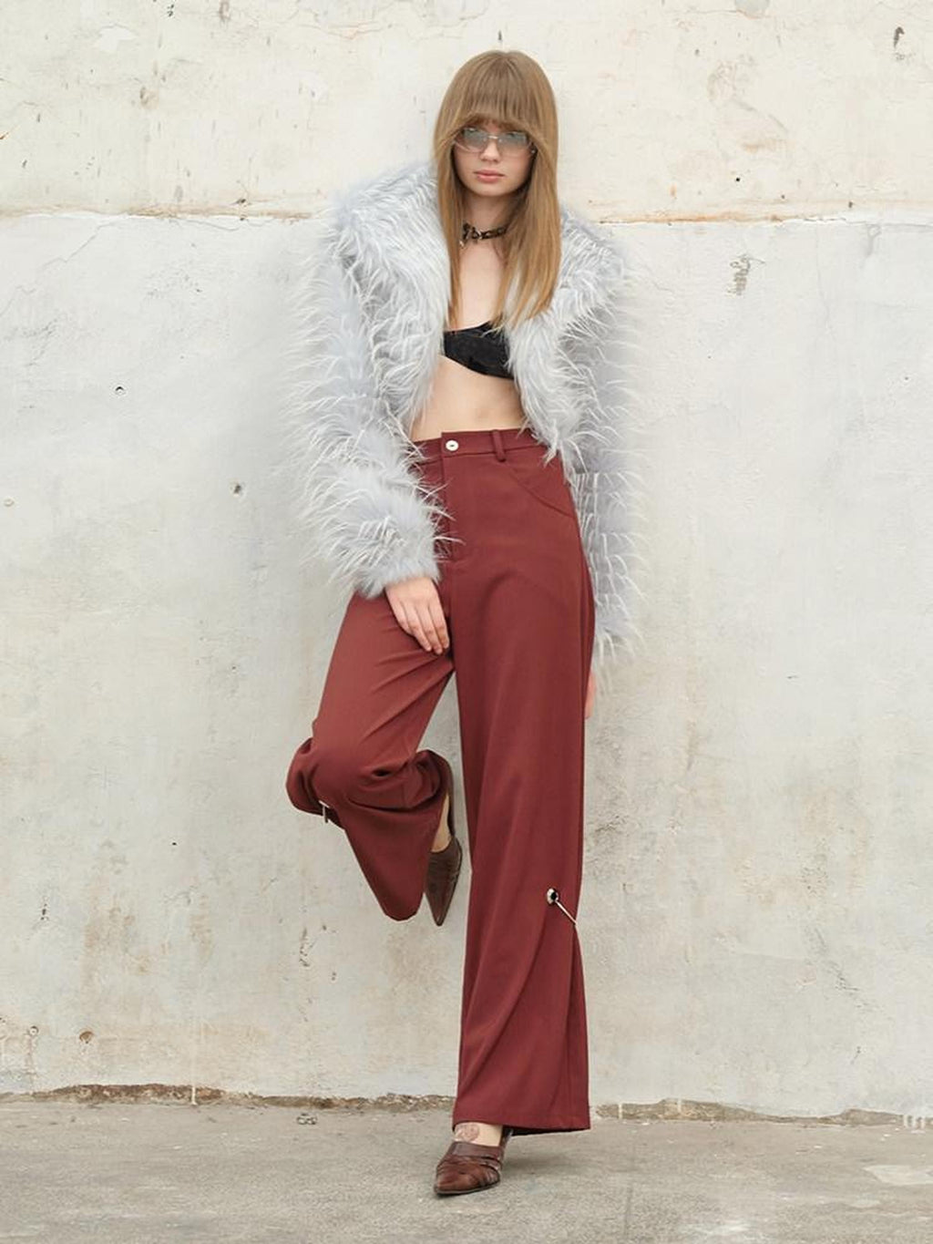 NextPassport MOF Vintage Fringe Cropped Solid Lapel Button High Waist Women's Faux Fur Coats