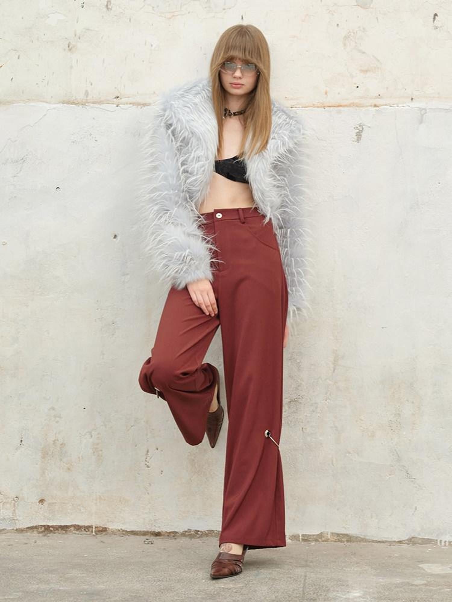 NextPassport MOF Vintage Fringe Cropped Solid Lapel Button High Waist Women's Faux Fur Coats
