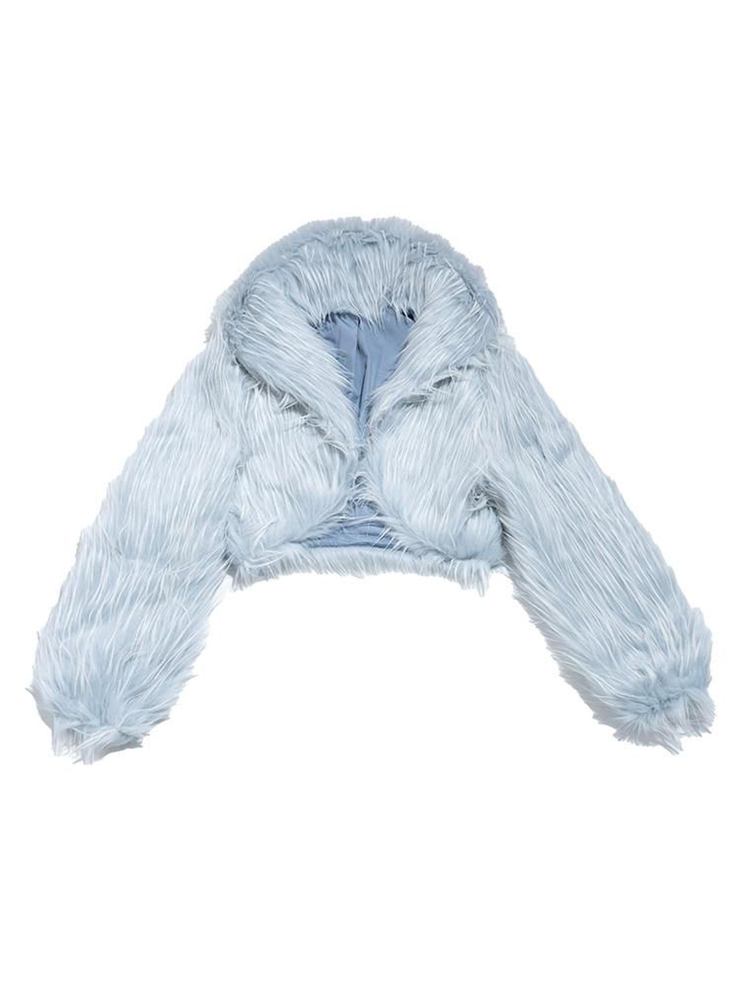 NextPassport MOF Vintage Fringe Cropped Solid Lapel Button High Waist Women's Faux Fur Coats