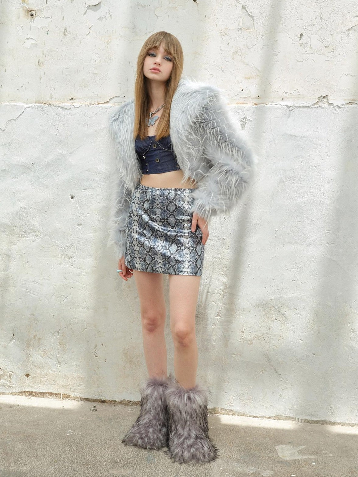 NextPassport MOF Vintage Fringe Cropped Solid Lapel Button High Waist Women's Faux Fur Coats