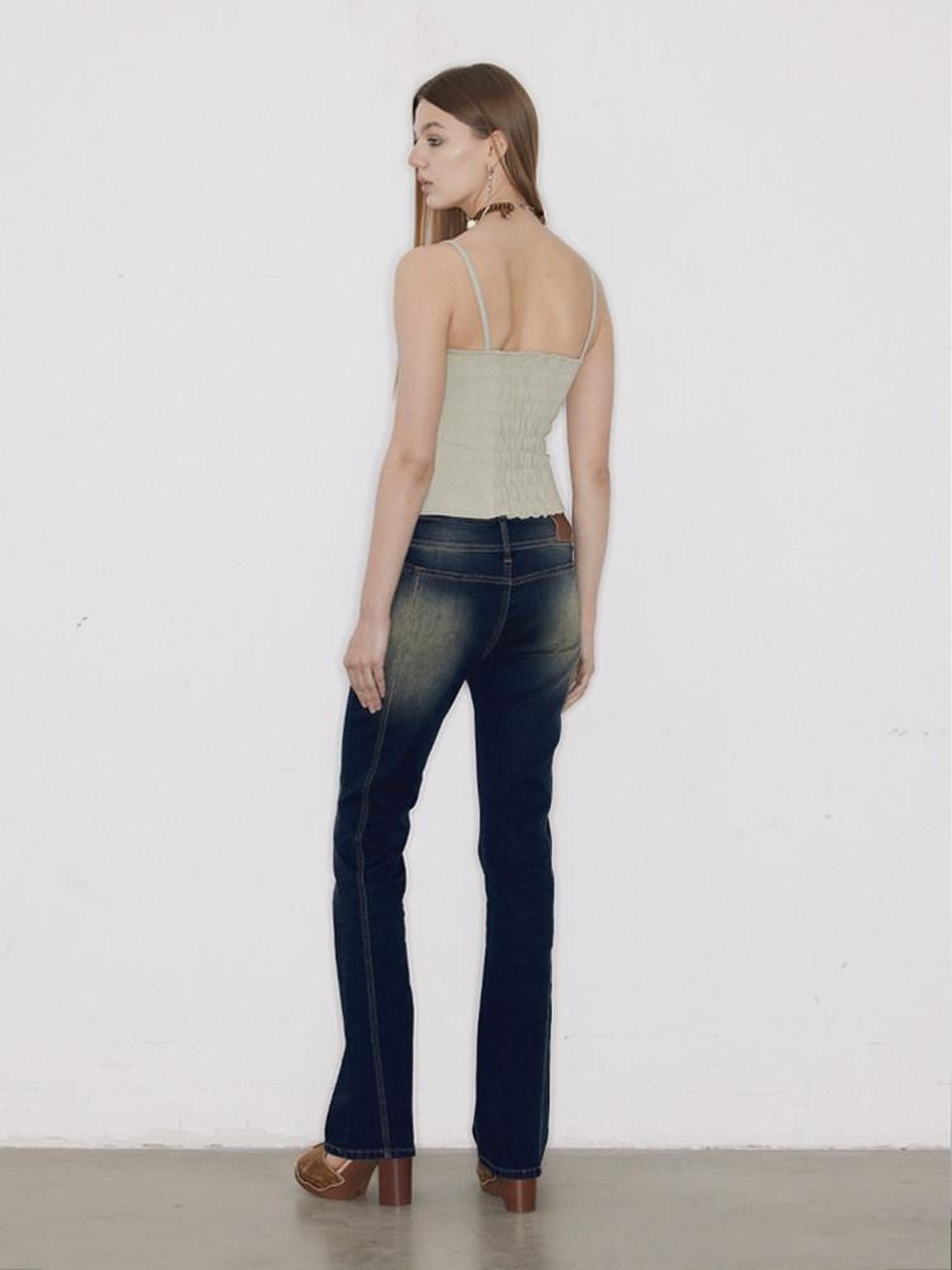 NextPassport MOF Vintage Lace Ruffle Asymmetric Tassel Strap Women's Suede Denim Camisoles