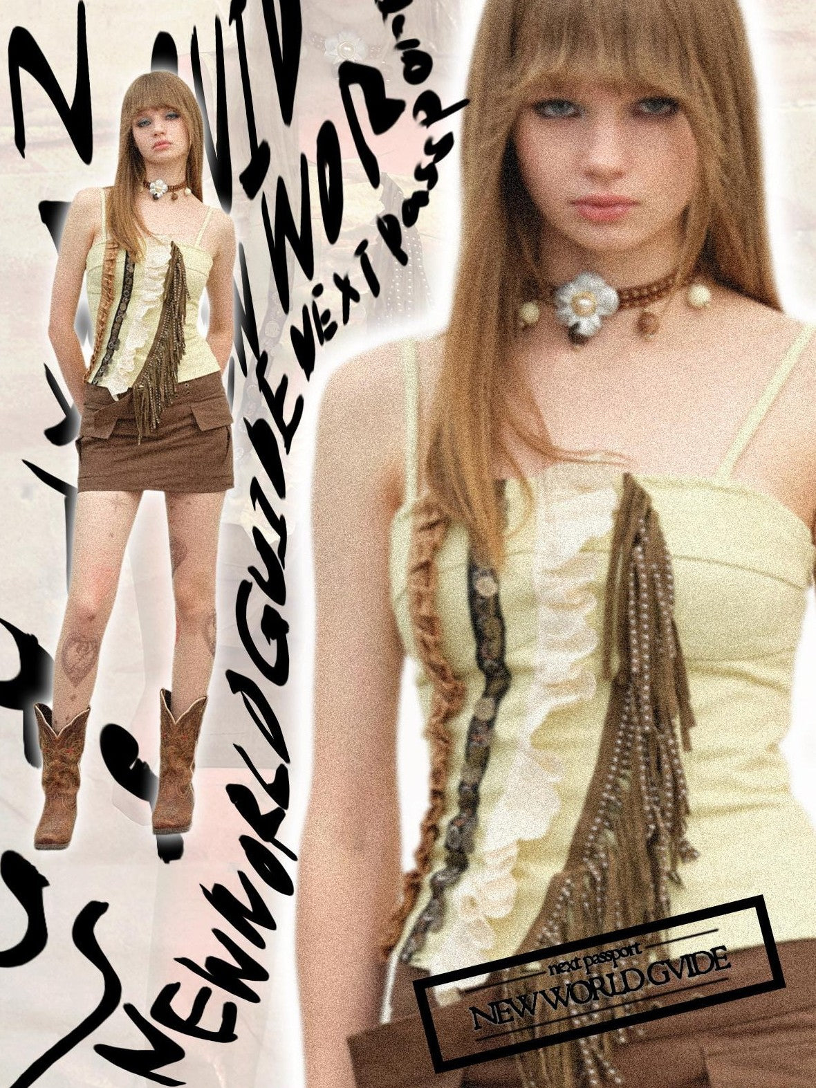 NextPassport MOF Vintage Tassel Solid Cropped Spaghetti Strap Women's Cotton Camisoles