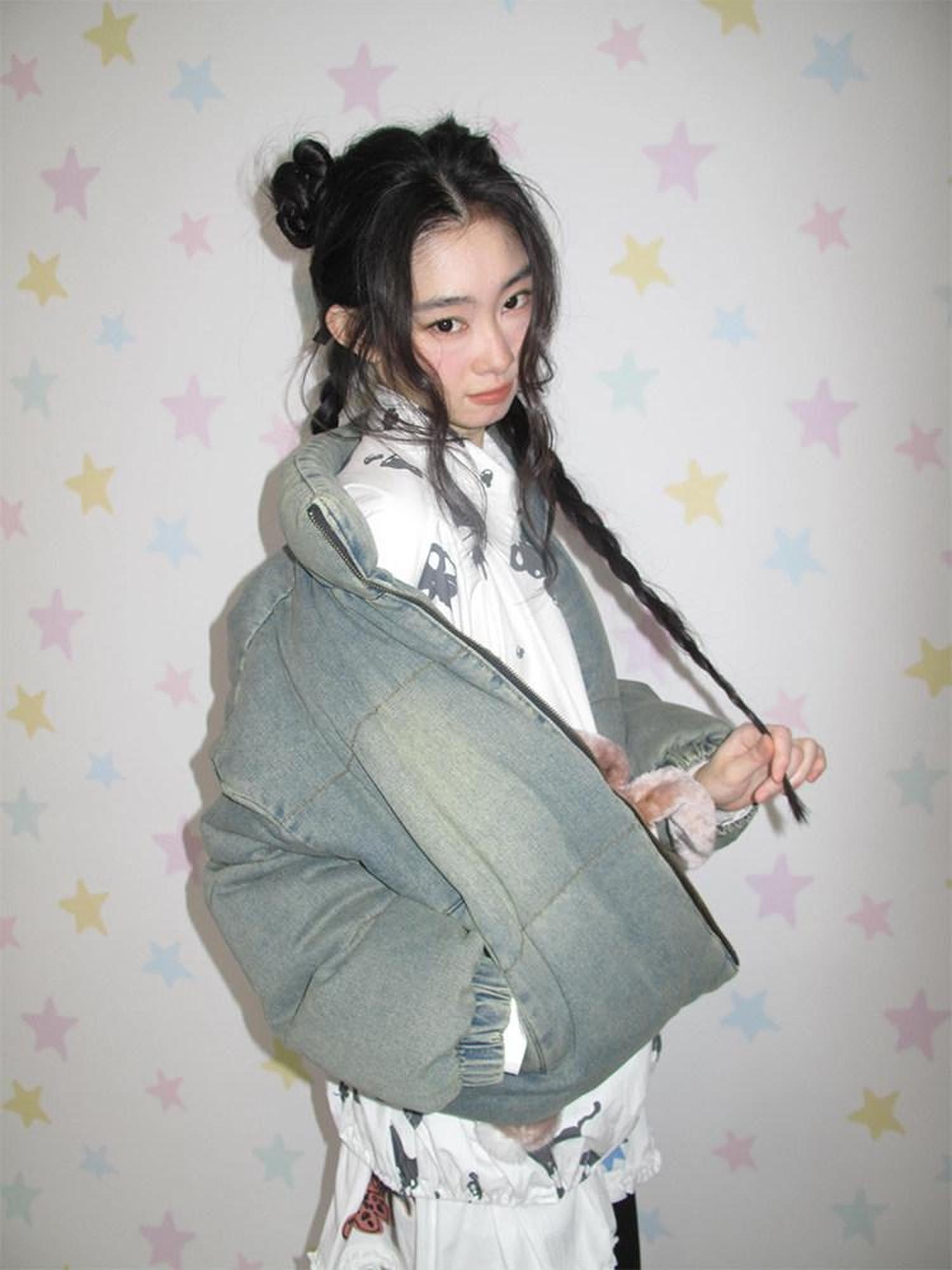 NextPassport MOF Washed Blue Denim Zip Front Casual Women's Denim Down Jackets