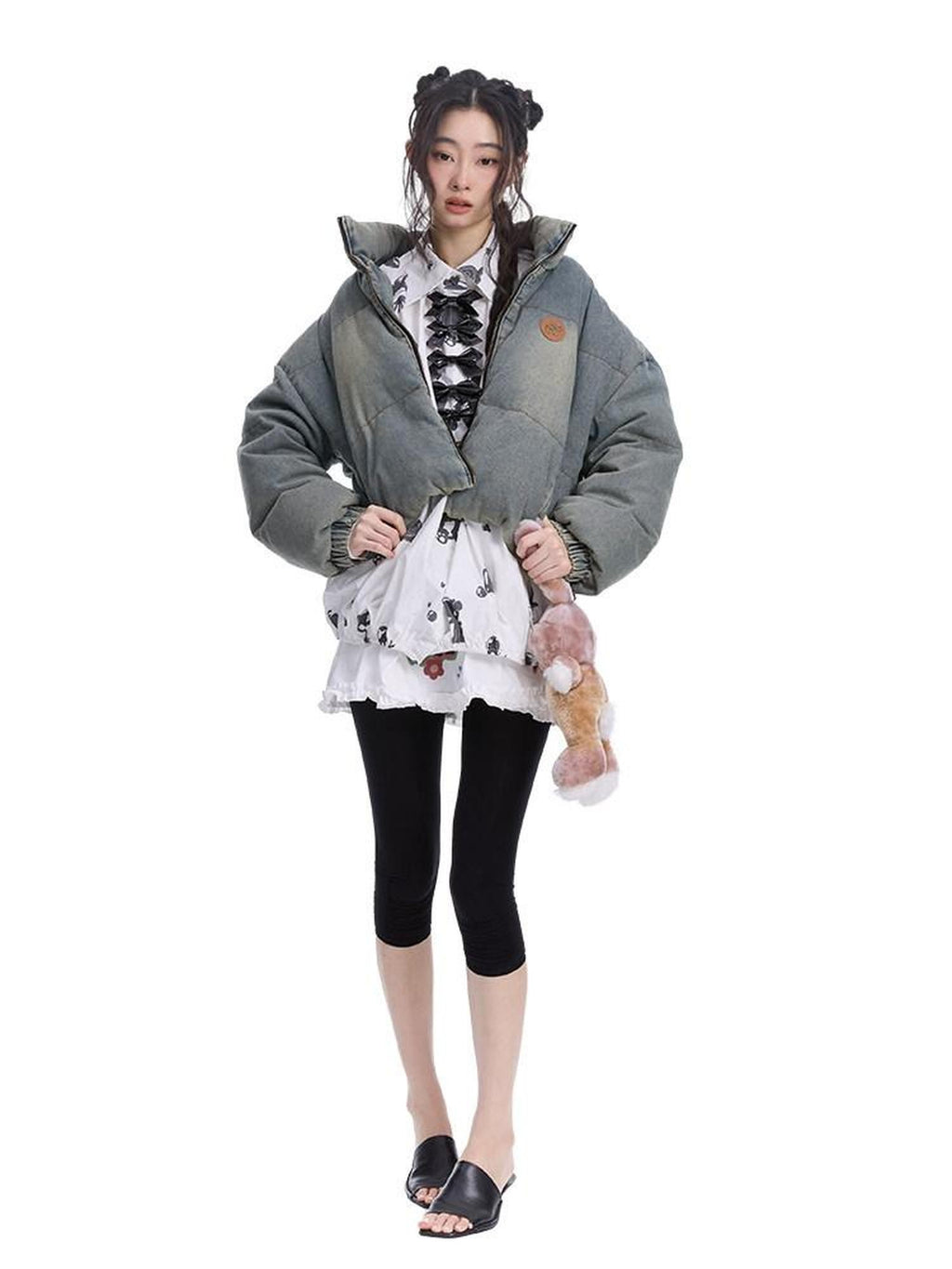 NextPassport MOF Washed Blue Denim Zip Front Casual Women's Denim Down Jackets