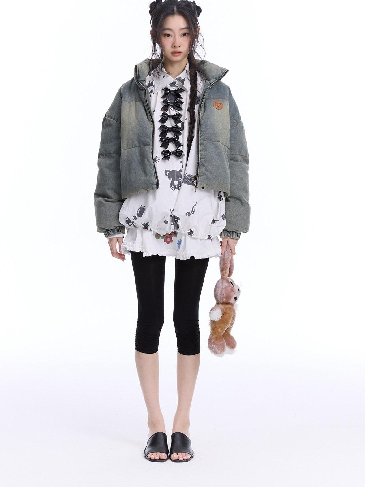 NextPassport MOF Washed Blue Denim Zip Front Casual Women's Denim Down Jackets