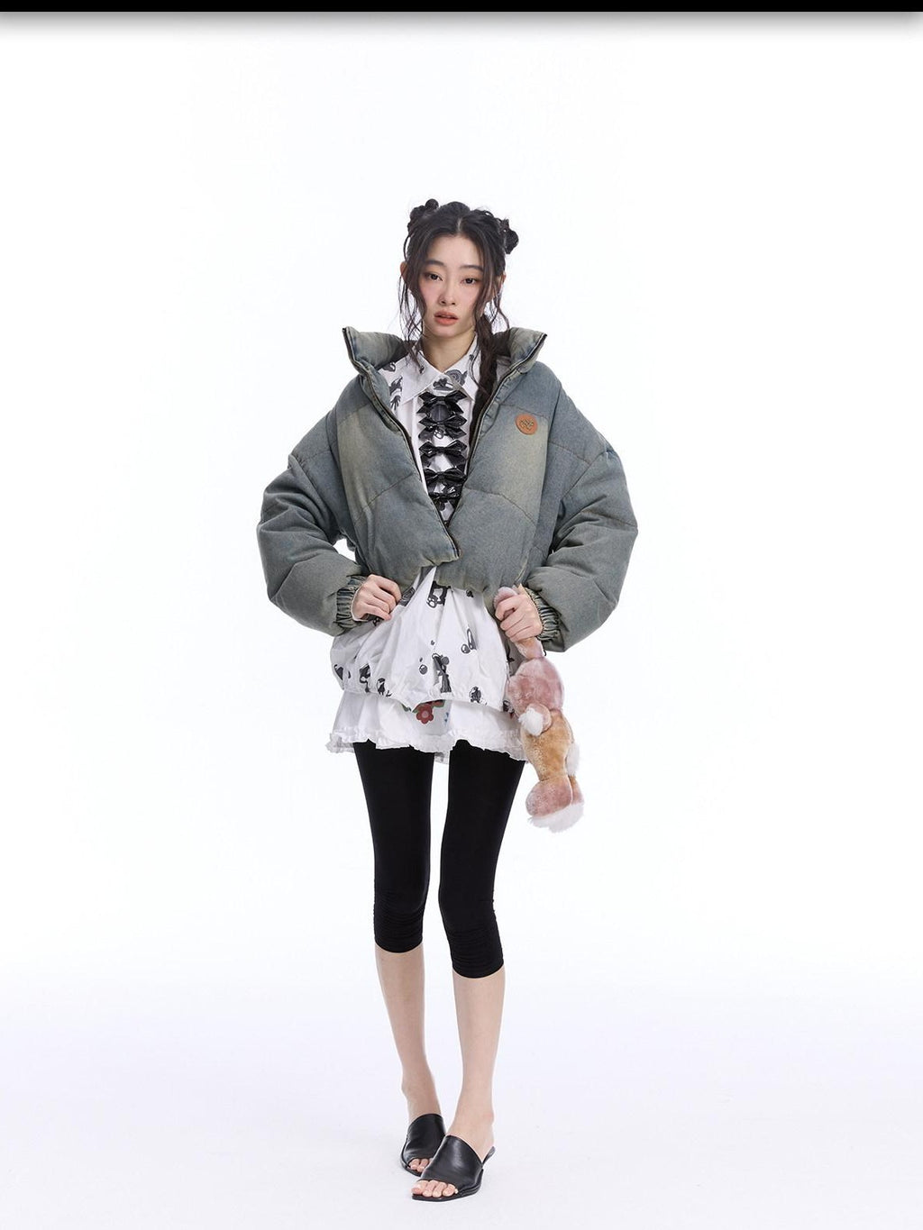 NextPassport MOF Washed Blue Denim Zip Front Casual Women's Denim Down Jackets