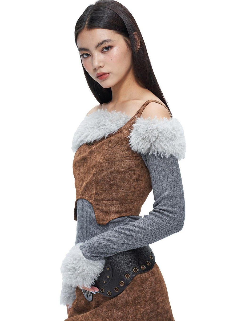 NextPassport MOF Wasteland Brown Shark Pleat Vest Women's Cotton Matching Skirt Sets
