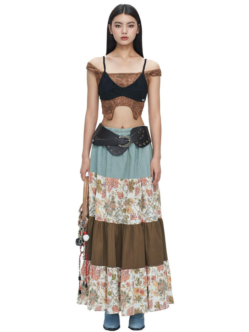 NextPassport MOF Wasteland Brown Shark Pleat Vest Women's Cotton Matching Skirt Sets
