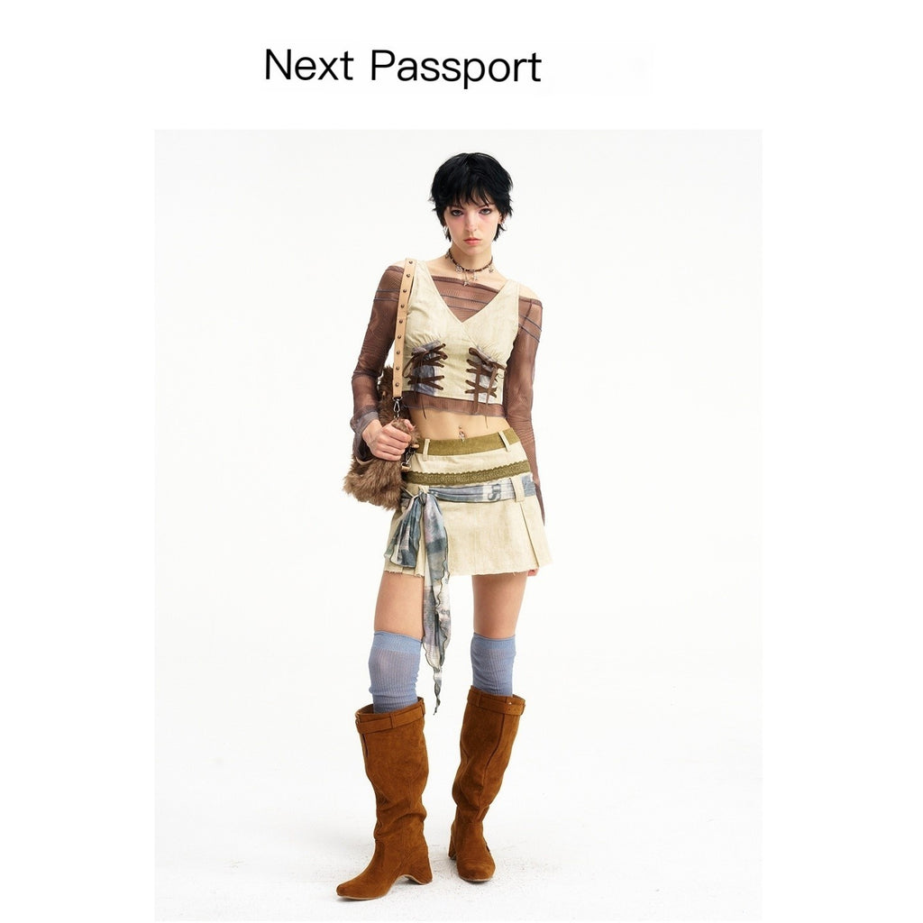 NextPassport_MOF_Wasteland_Double_Tie_Strap_Patchwork_Women's_Cotton_Blend_Matching_Skirt_Sets_950938373836_MISSTT