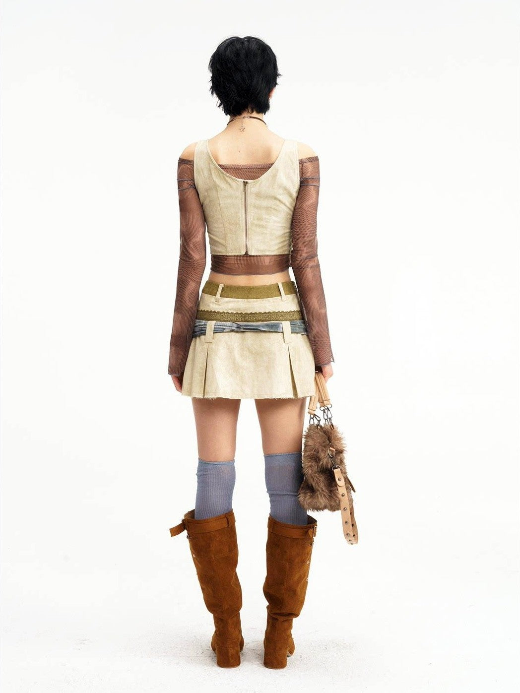 NextPassport MOF Wasteland Double Tie Strap Patchwork Women's Cotton Blend Matching Skirt Sets