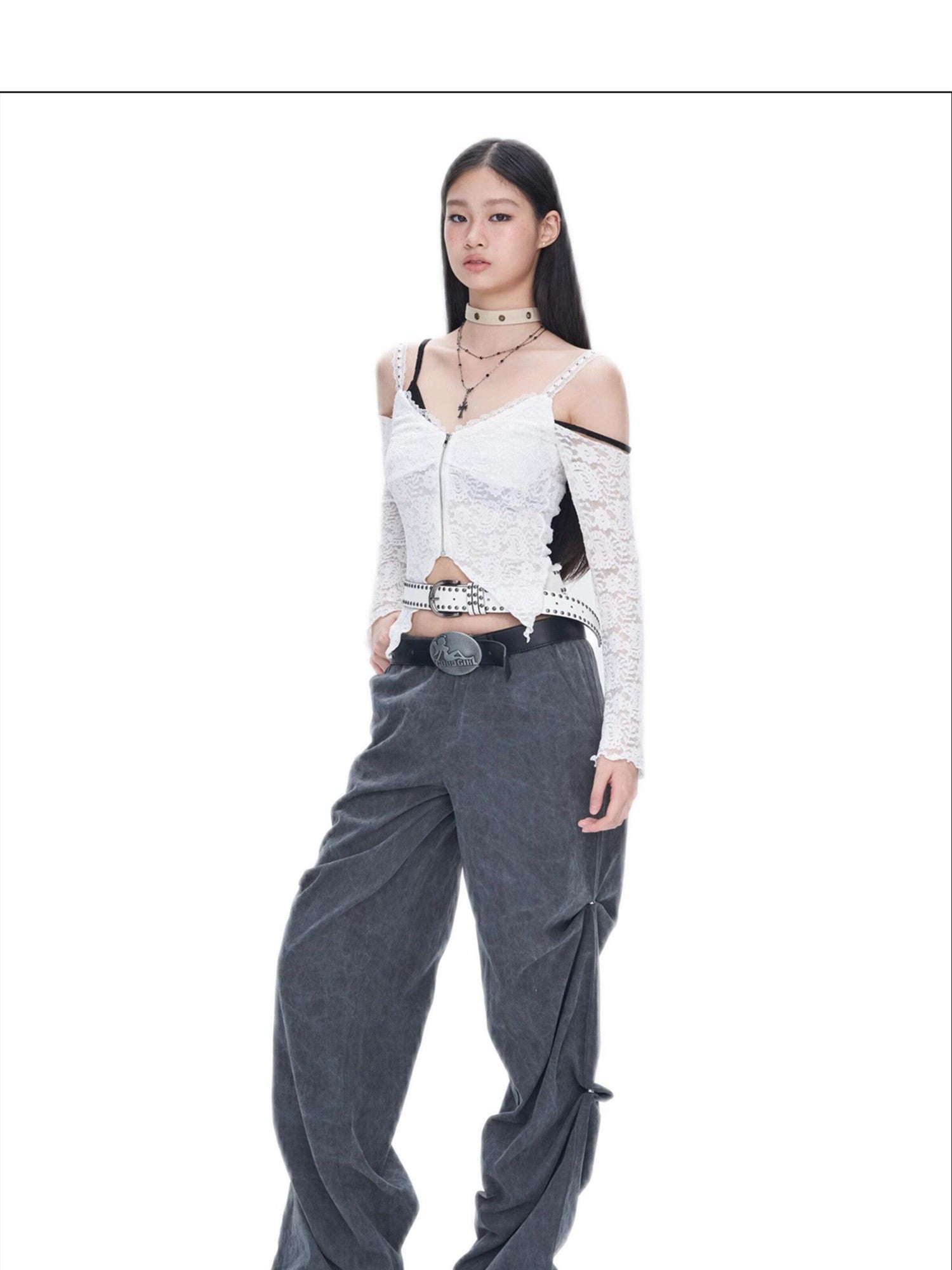 NextPassport MOF White Lace Off Shoulder Bell Sleeve Women's Long Sleeve T-shirts