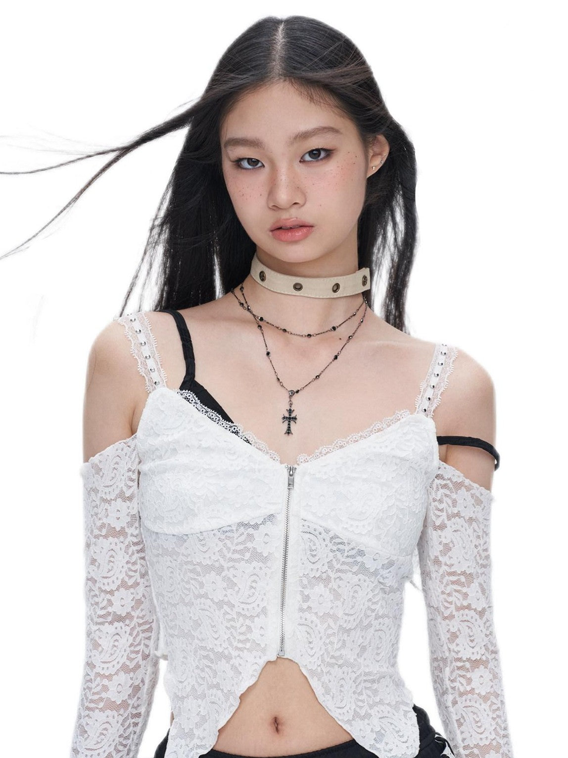 NextPassport MOF White Lace Off Shoulder Bell Sleeve Women's Long Sleeve T-shirts