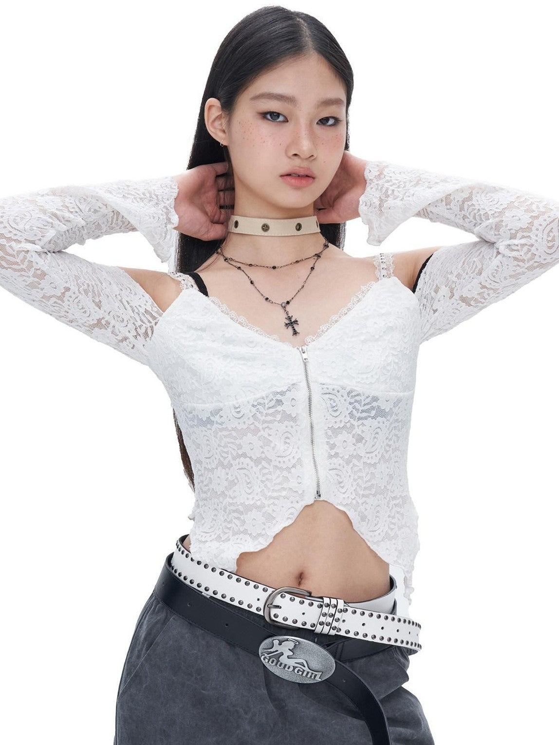 NextPassport MOF White Lace Off Shoulder Bell Sleeve Women's Long Sleeve T-shirts