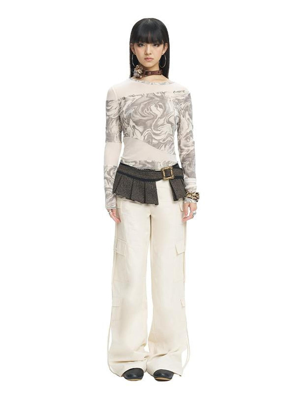 NextPassport MOF White Multi Pocket Drawstring Straight Leg Women's Cotton Cargo Pants