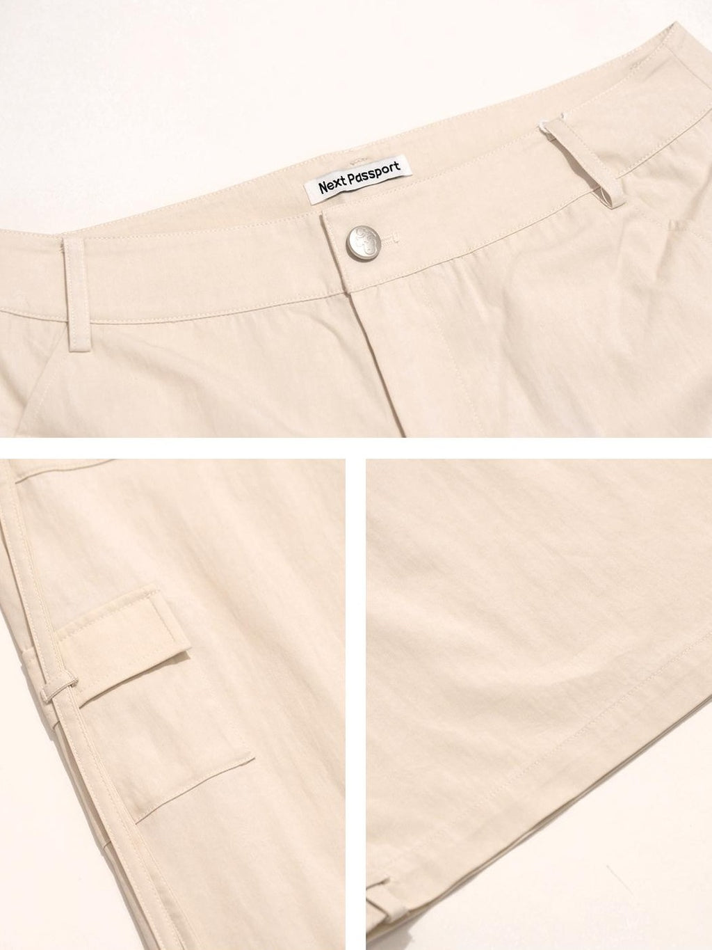NextPassport MOF White Multi Pocket Drawstring Straight Leg Women's Cotton Cargo Pants
