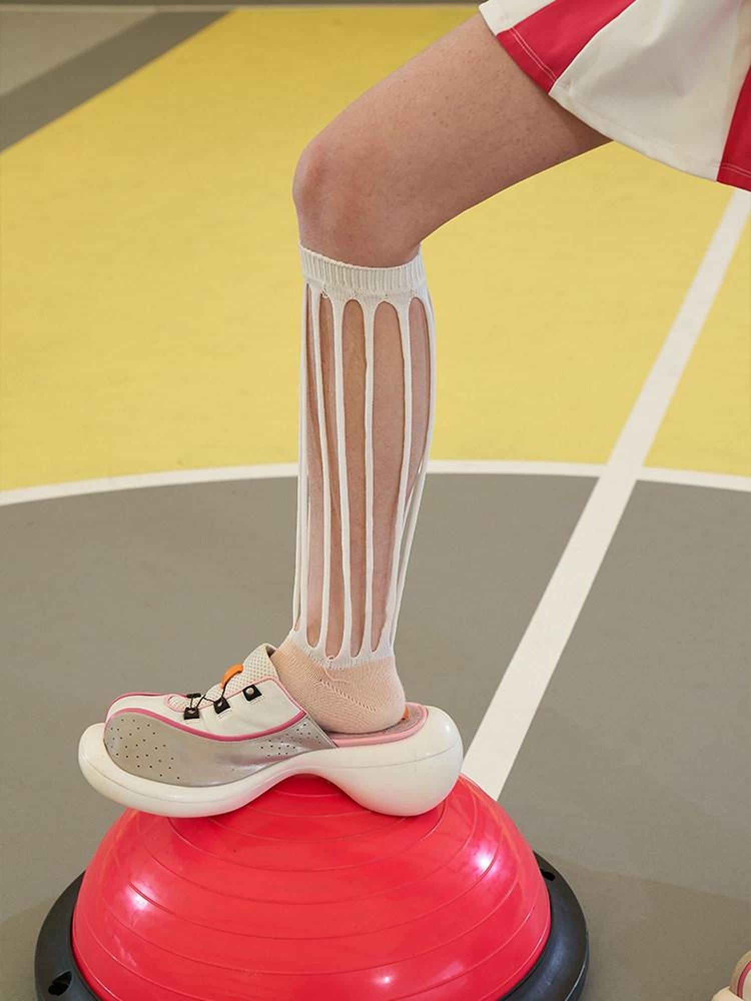 NextPassport MOF White Orange Sporty Cutout Girlish Women's Breathable Mesh Knit Crew Socks