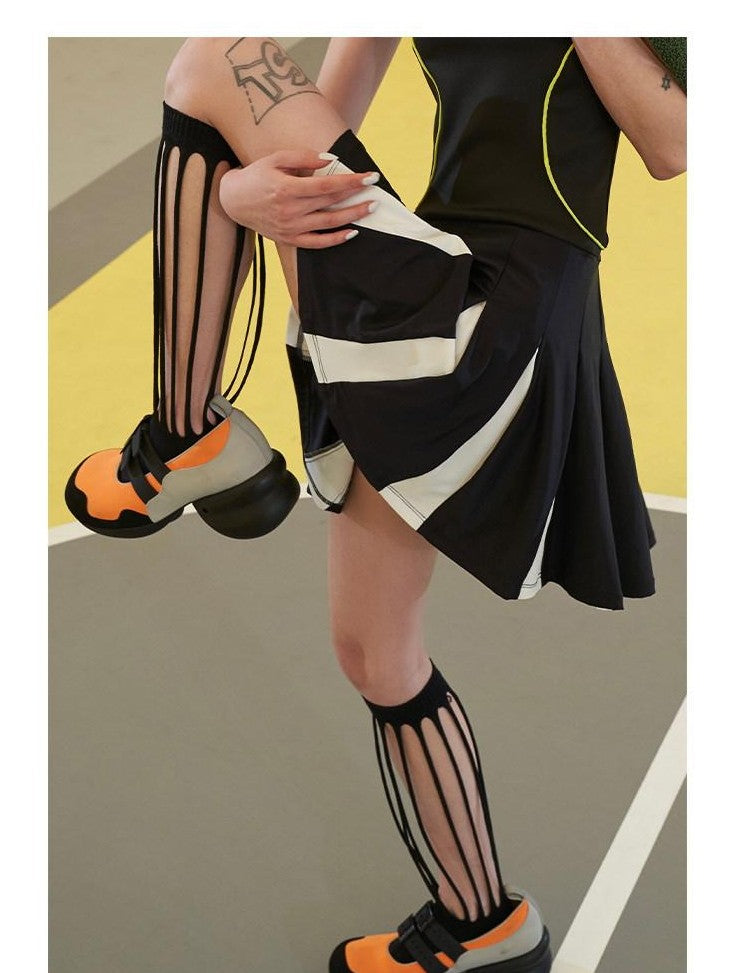 NextPassport MOF White Orange Sporty Cutout Girlish Women's Breathable Mesh Knit Crew Socks