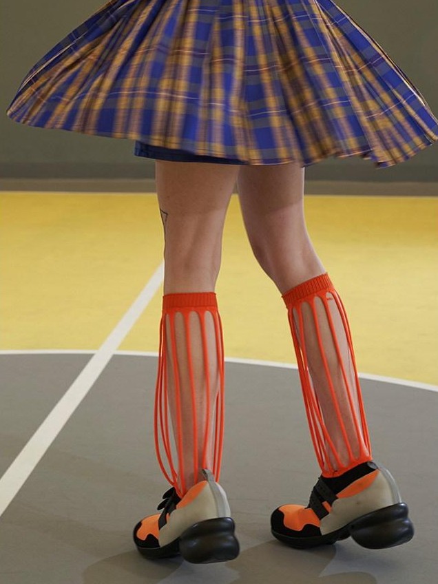 NextPassport MOF White Orange Sporty Cutout Girlish Women's Breathable Mesh Knit Crew Socks