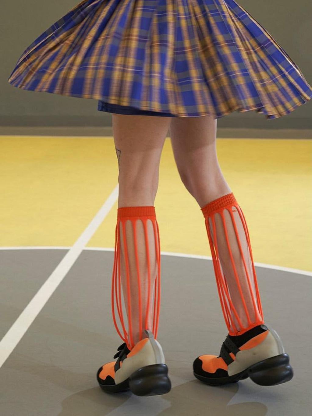 NextPassport MOF White Orange Sporty Cutout Girlish Women's Breathable Mesh Knit Crew Socks