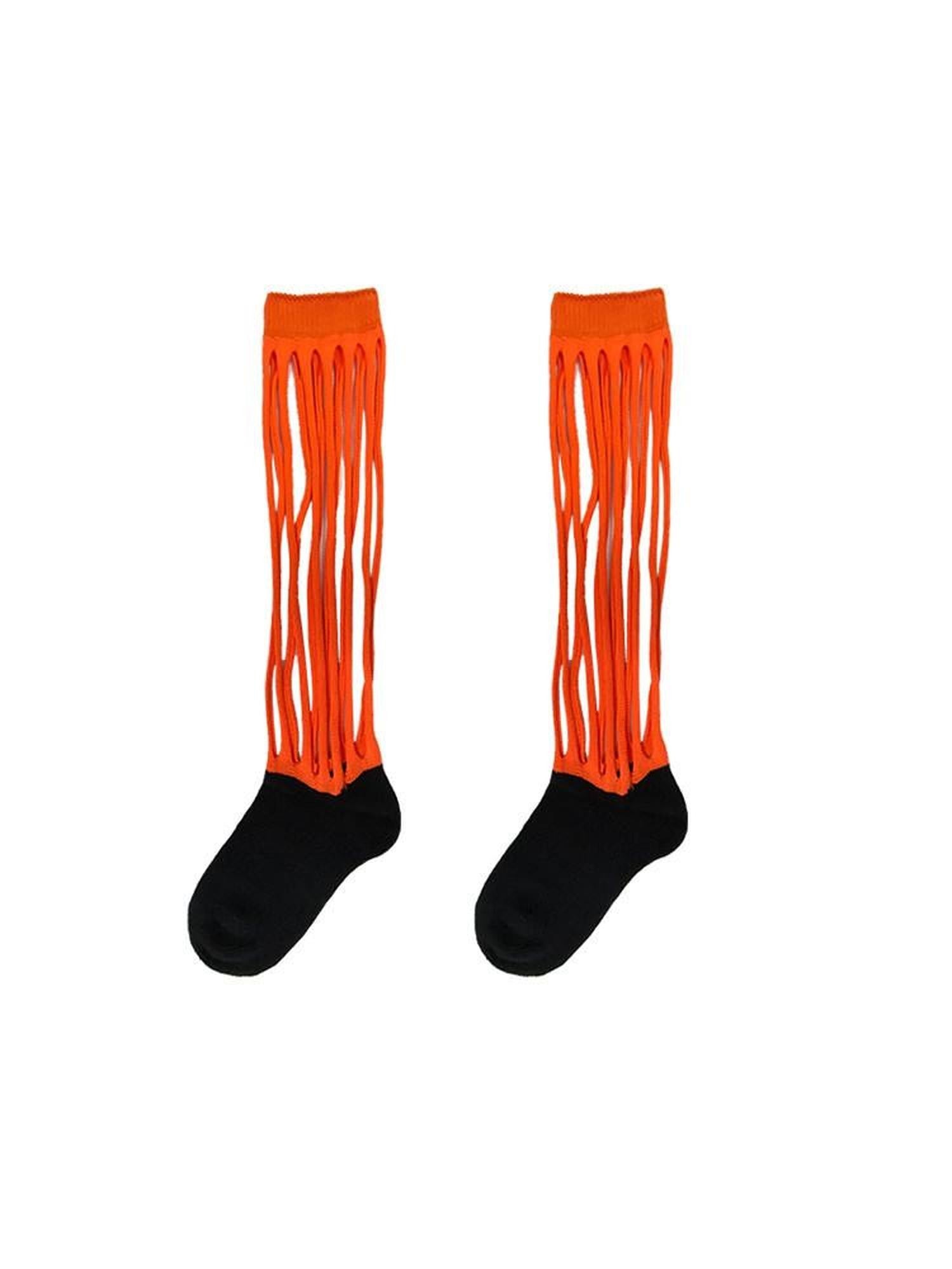 NextPassport MOF White Orange Sporty Cutout Girlish Women's Breathable Mesh Knit Crew Socks