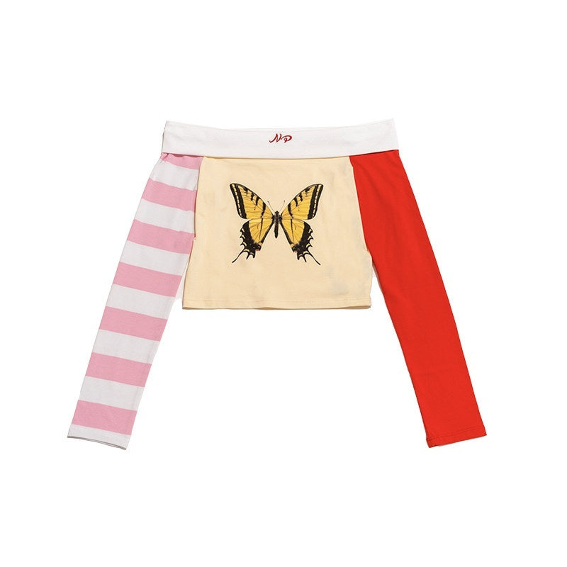 NextPassport_MOF_Yellow_Butterfly_Two_Tone_Sleeves_Bardot_Neck_Women's_Long_Sleeve_T-shirts_825298460745_MISSTT