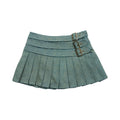 NextPassport_MOF_Yellow_Green_Washed_Three_Layer_Faux_Belt_Safety_Shorts_Women's_Pleated_Skirts_775707521481_MISSTT