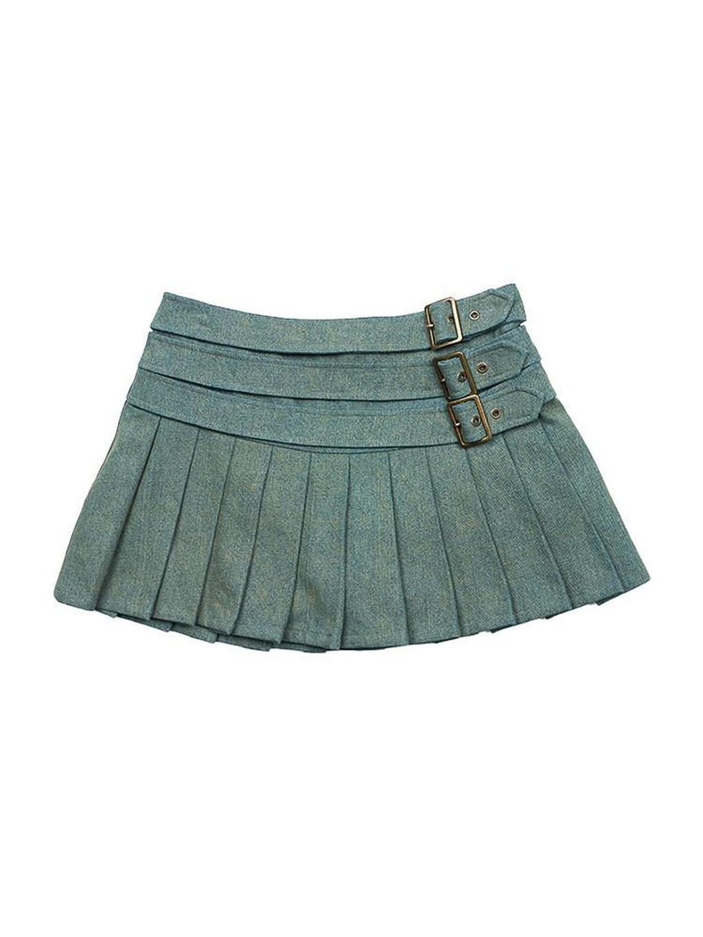 NextPassport MOF Yellow Green Washed Three Layer Faux Belt Safety Shorts Women's Pleated Skirts