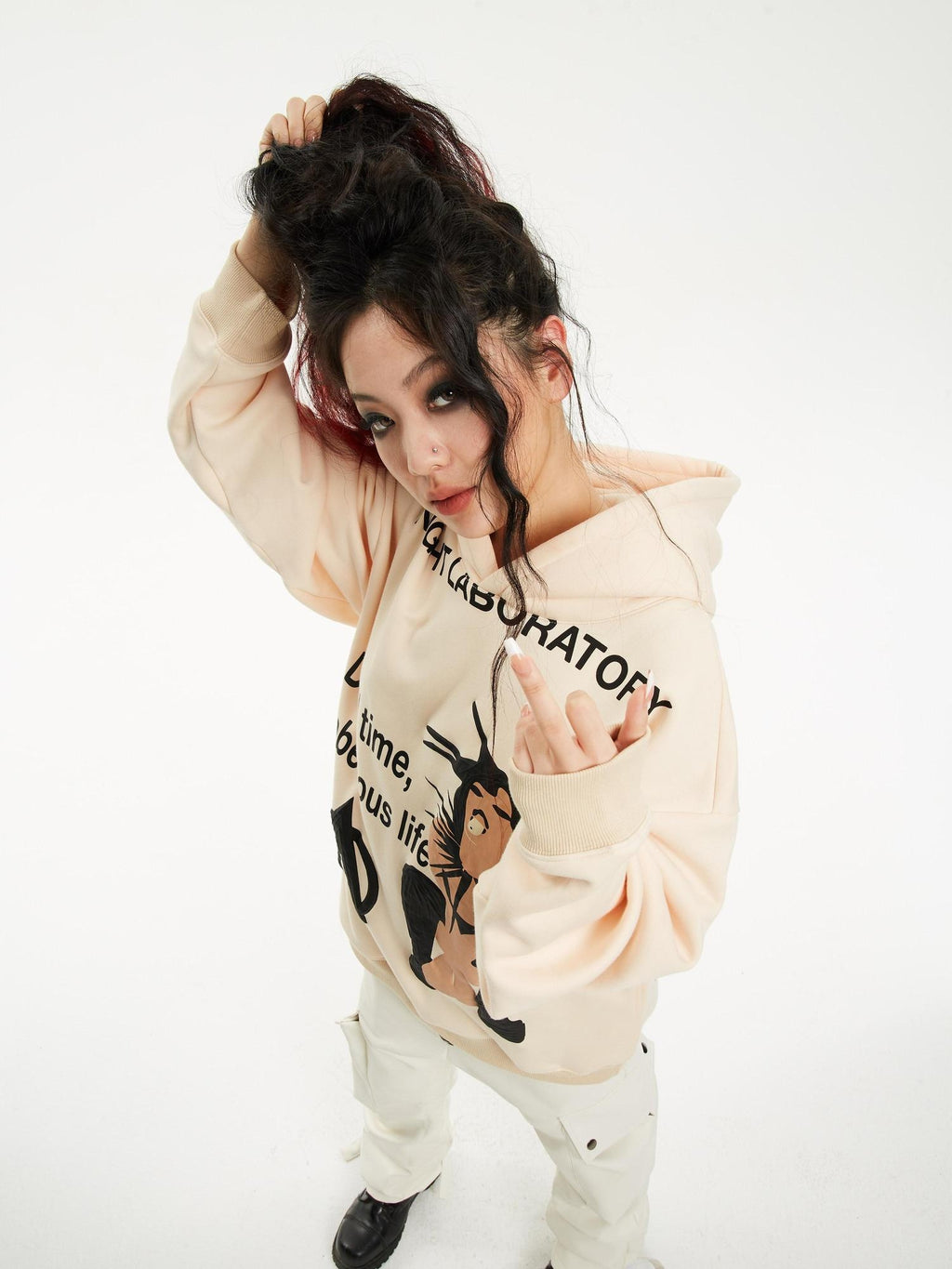 Night Lab 100% Cotton Warm Loose Fit Printed Pullover Unisex Cartoon Graphic Hoodies