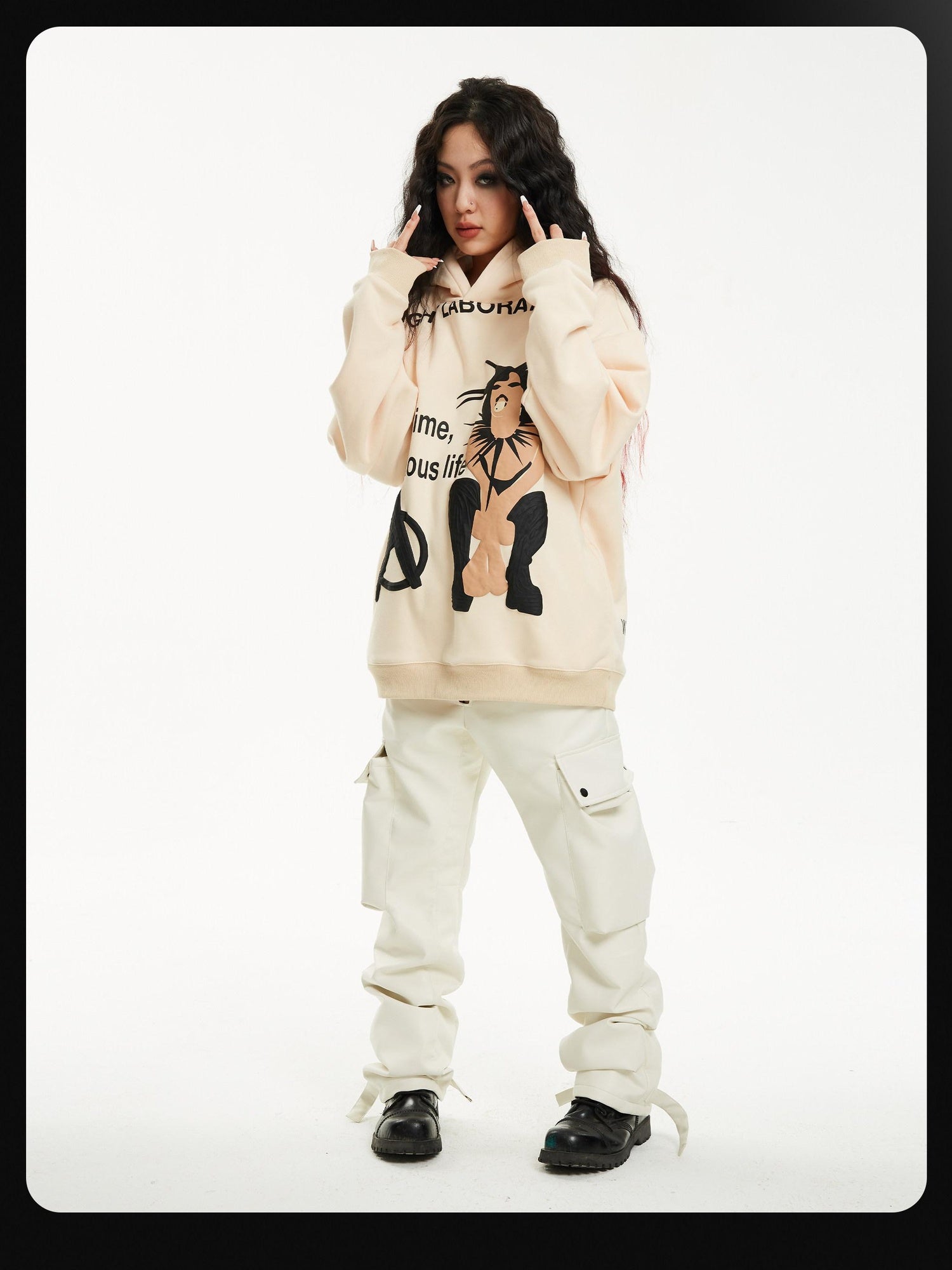 Night Lab 100% Cotton Warm Loose Fit Printed Pullover Unisex Cartoon Graphic Hoodies