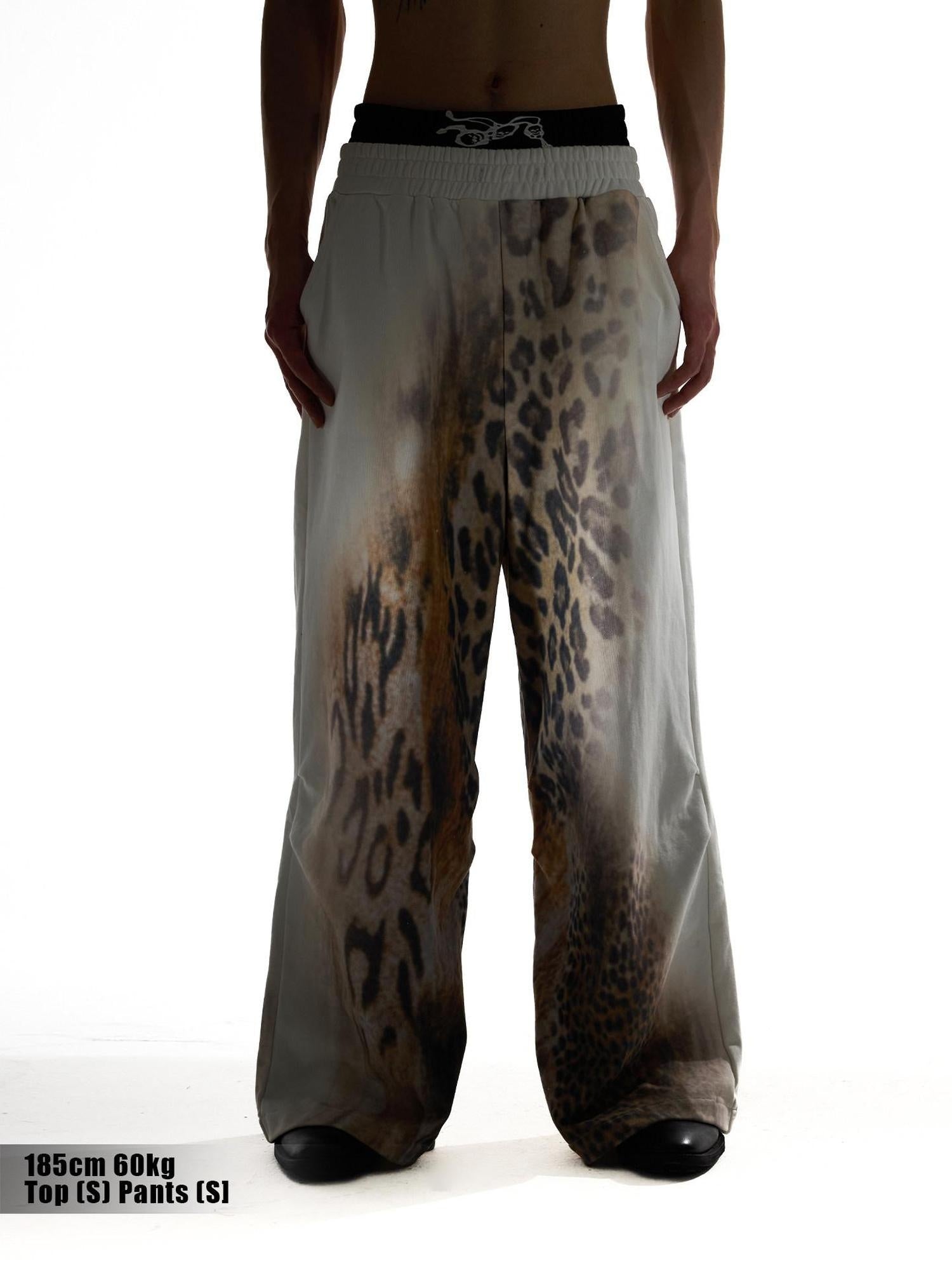 Night Lab 100 Percent Cotton Distressed Leopard Wide Leg Drawstring Sweatpants/Joggers