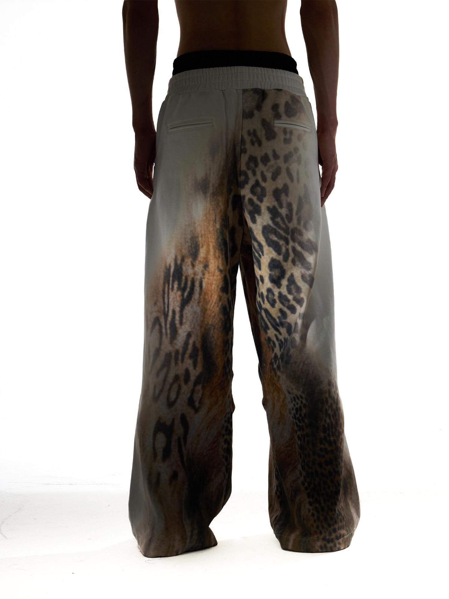 Night Lab 100 Percent Cotton Distressed Leopard Wide Leg Drawstring Sweatpants/Joggers