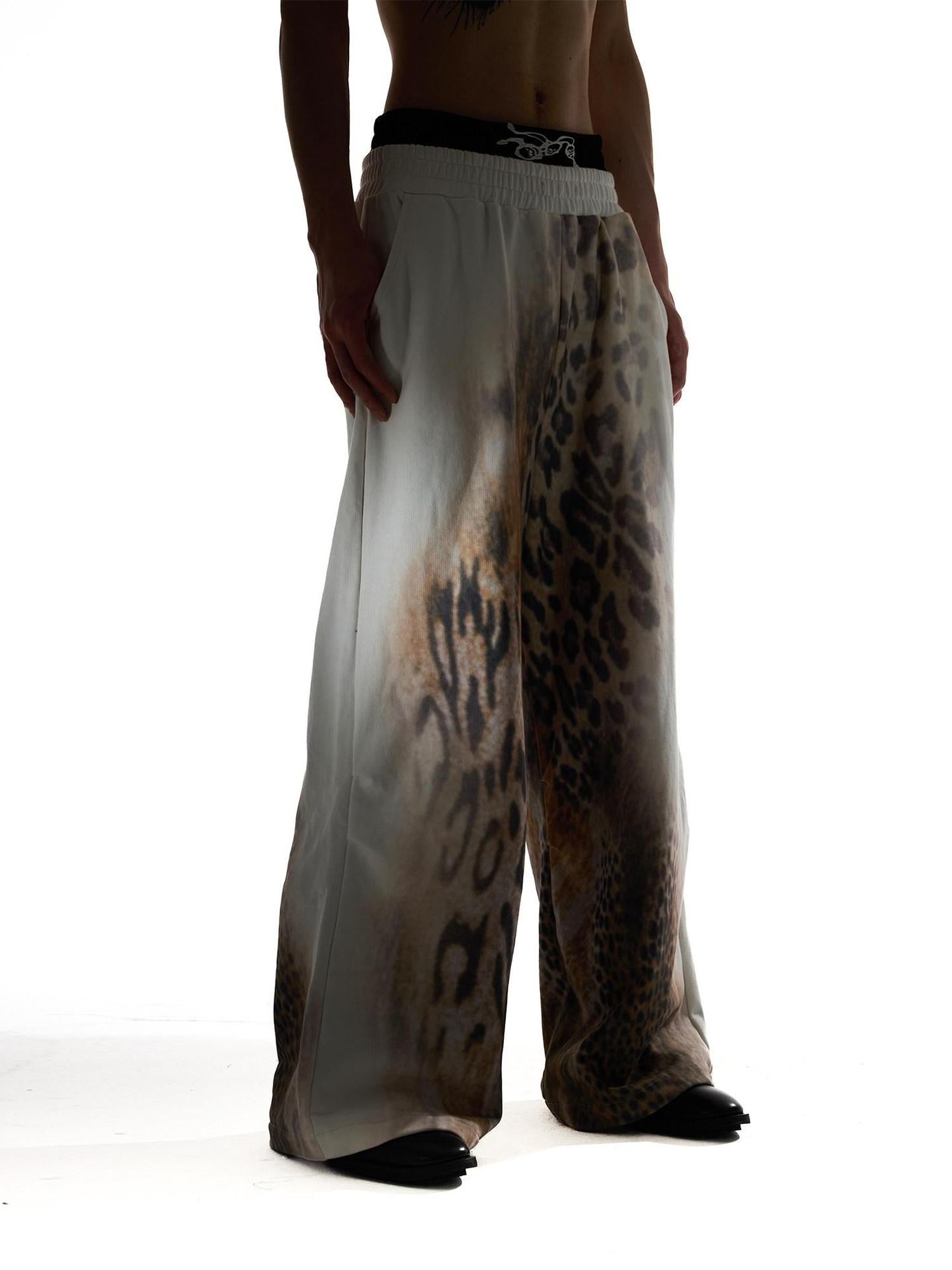 Night Lab 100 Percent Cotton Distressed Leopard Wide Leg Drawstring Sweatpants/Joggers