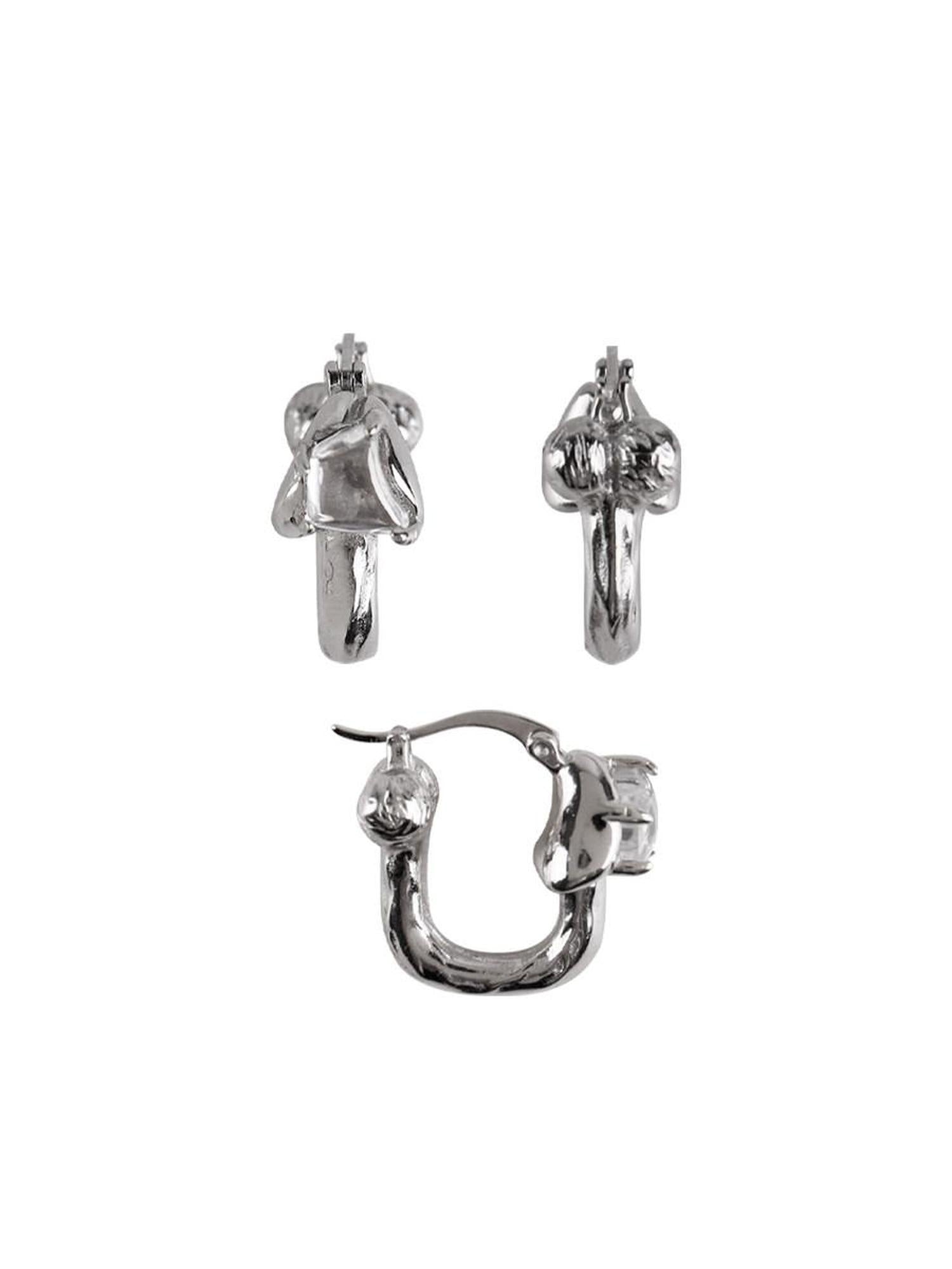 Night Lab Affordable Silver Tone Minimalist Couple Matching Dangle Earrings