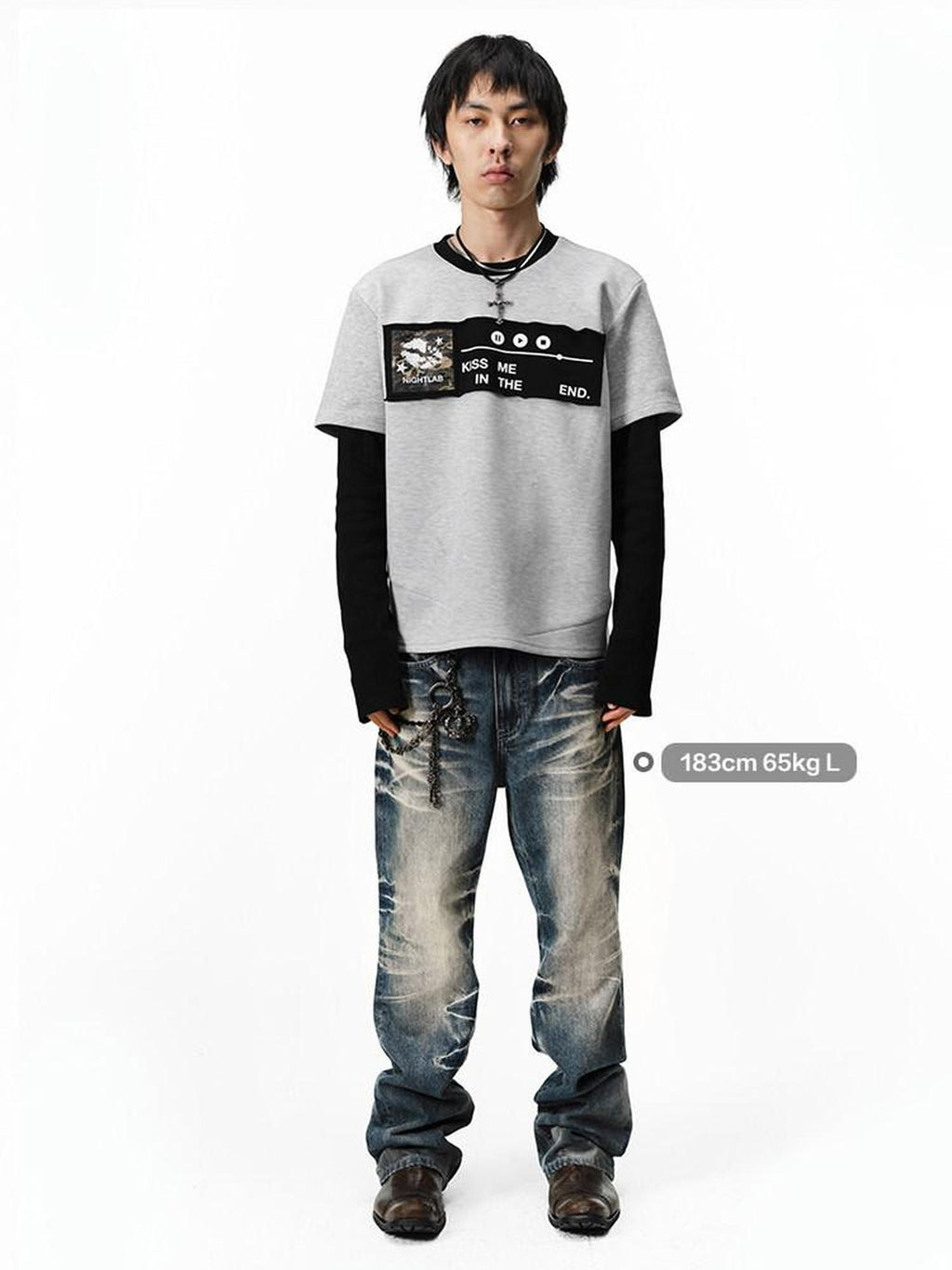 Night Lab Aircotton Breathable Loose Patchwork Crewneck Unisex Floral Long Sleeve T-Shirts