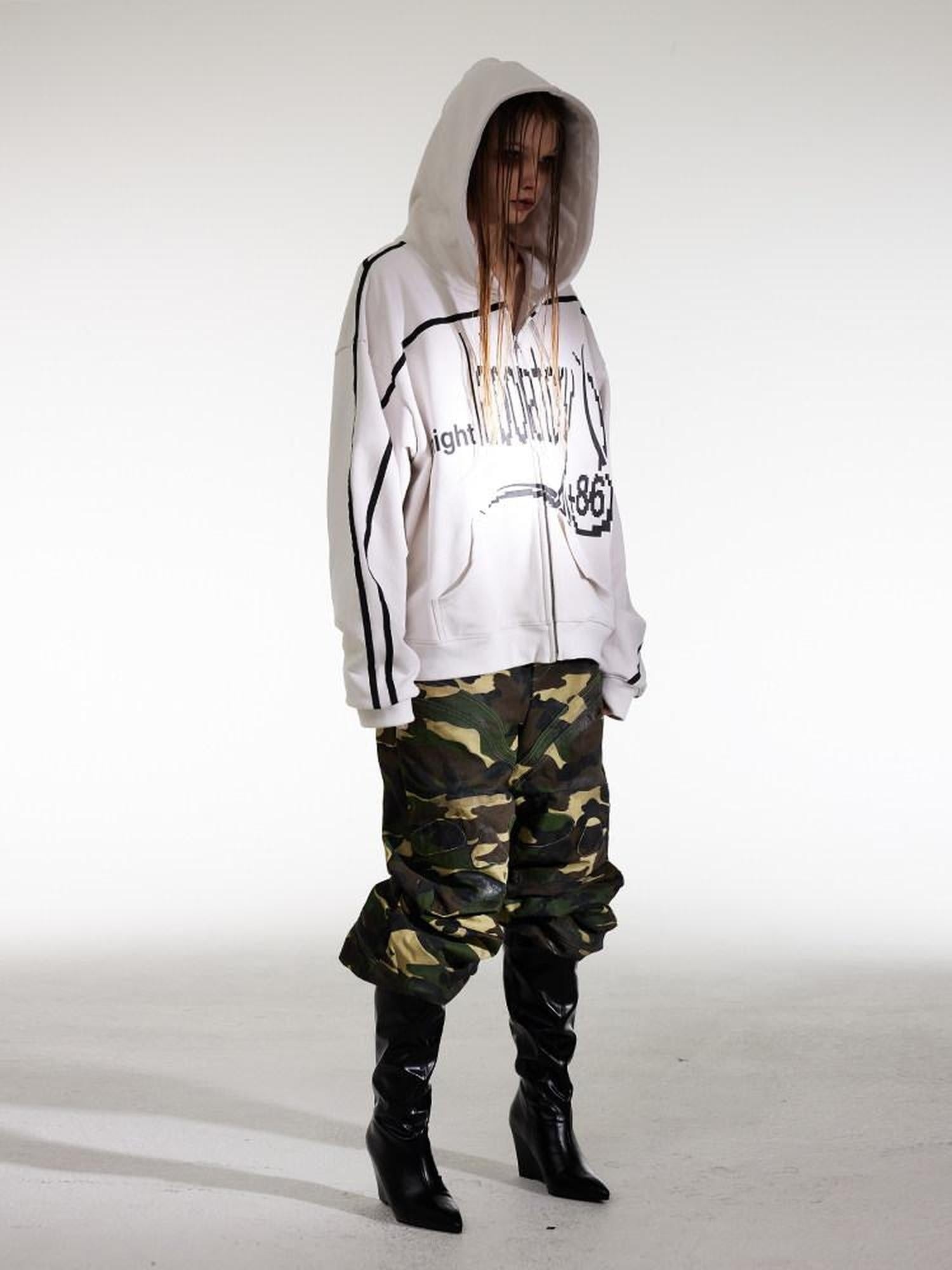 Night Lab Almond Gray Cotton Relaxed Fit Hooded Zip Kangaroo Pocket Teen Sweatshirts