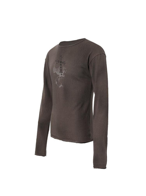 Night Lab Breathable Skull Graffiti Print Loose Drop Shoulder Unisex Long Sleeve T-Shirts